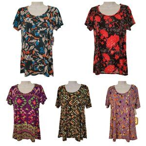 5 LuLaRoe Fall Autumn Theme Multicolor Patterned T Shirts Bundle S Perfect Class